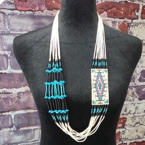 Artisan Crafted Native American Rug Design Beaded Necklace